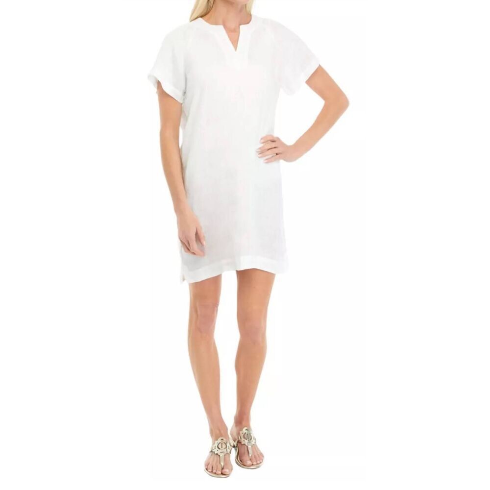 Elie Tahari Petite Short Sleeve Linen Popover 100% linen dress breezy relaxed fi